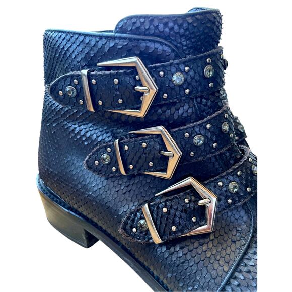 Alma en Pena Black Leather Buckle Ankle Boots Studded Style (EU 40 / US 9.5) - Picture 2 of 12
